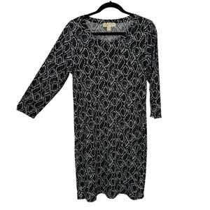 Michael Kors Animal Print Shift Dress Large Black Slinky Knit 3/4 Sleeve